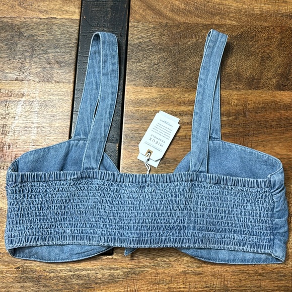 American Eagle denim bustier crop bow halter strap top - Picture 5 of 5